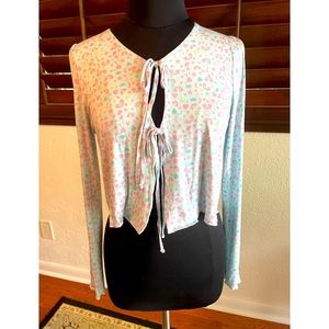 Long Sleeve tie front Tee w/ rainbows and stars